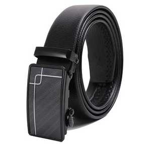 Ceinture automatique en cuir véritable noir avec boucle rectangulaire en plastique, solide, décontractée, durable, en cuir de vachette, moulage monobloc - Product Image 2