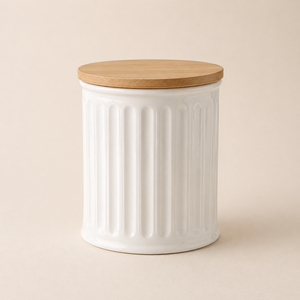 Bocal de rangement en céramique classique avec couvercle en bambou, texture cannelée, hermétique, pour cuisine, élégant organisateur de garde-manger, décoration de comptoir haut de gamme - Product Image 1