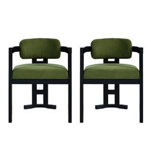 Set of 2 Green & Black Indoor <b>Upholstered</b> Wood Dining <b>Chairs</b> - Product Image 2