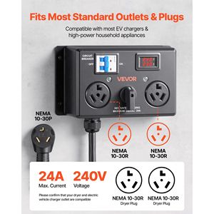 Interruttore Manuale per Ricarica EV NEMA 10-30, 24A Max 240V, Interruttore di Distribuzione Elettrica, Splitter EV, Multipresa - Product Image 3
