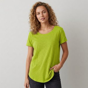 Camiseta de Cuello Redondo Verde Oliva para Mujer, Manga Corta, Corte Holgado, Tejido Jersey Informal, 100% Algodón, Transpirable, para Todas las Temporadas - Product Image 2