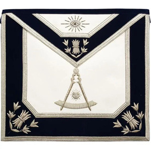 Delantal Masónico Bordado Personalizado Blanco y Azul Rectangular con Símbolo del Ojo que Todo lo Ve y Compases, Insignia Cosida para Aplicación en Prendas - Product Image 2