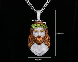 D'VINS JEWELS - Colgante de Jesús con Diamantes Cultivados en Laboratorio, Corte Excelente, Estilo Hip Hop, Chapado en Oro de 14K, Unisex, Certificado IGI - Product Image 1