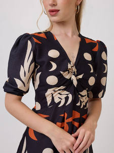 Vestido Midi Formal Holgado Estilo Americano de Verano para Mujer, Estampado Floral, con Cordones, Ecológico, Transpirable, Diseño Elegante - Product Image 3