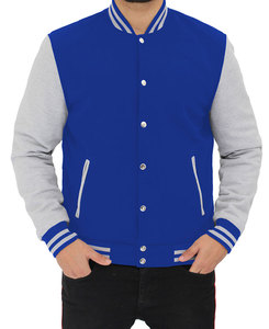High Quality College Men's Casual Blue and Grey Varsity Jacket - Product Image 3