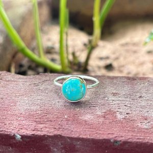 Handmade 925 Sterling Silver Round <b>Turquoise</b> <b>Ring</b> Southwestern Style Boho Gemstone Jewelry for Women - Product Image 4