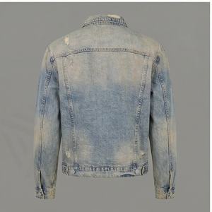 แจ็กเก็ตยีนส์วินเทจของผู้ชายกางเกงยีนส์ซักได้แบบมีรอยขาดแฟชั่นสไตล์สบายๆสำหรับฤดูหนาวขายส่ง - Product Image 3