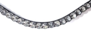 Exquisita Diadema de Cuero Genuino Curvado de Alta Gama con Cristales Rivoli de Diamante Negro y Decoración de Brida para Caballo con Anilla para Studs - Product Image 5