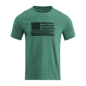 Men's Green T-<b>Shirt</b> With American Flag Print Short Sleeve O-Neck Casual Regular Fit 100% Cotton Jersey Fabric - Product Image 1