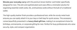 Porte-cartes en cuir marron de qualité supérieure pour hommes, étui mince pour cartes de crédit, portefeuille de poche professionnel minimaliste, élégant et durable - Product Image 6