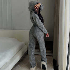 Conjunto Deportivo Vintage para Mujer, Personalizado OEM, Lavado al Ácido, Top Corto con Capucha y Pantalones Jogger, Felpa de Algodón - Product Image 4