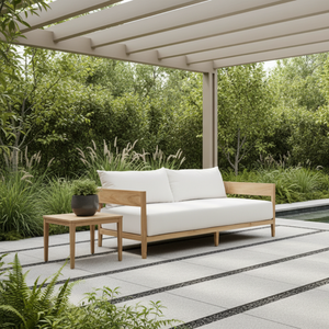 Canapé d'extérieur luxueux et moderne en teck massif, trois places, couleur naturelle, pour la maison, l'hôtel, la villa, l'appartement - Product Image 2