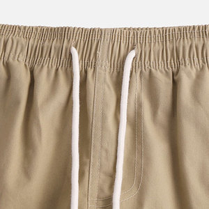 Pantalones Cortos de Algodón Color Caqui para Hombre, Cintura Elástica con Cordón, Color Sólido Informal, Corte Medio, Tejido de Lona Transpirable de Secado Rápido - Product Image 5