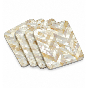 Juego de Posavasos de Nácar con Soporte, Posavasos Cuadrados Hechos a Mano con Incrustaciones de Conchas Marinas, Mosaico de Resina y Hueso, Tapetes para Tazas en Venta - Product Image 3