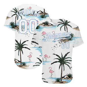 Camiseta de Béisbol Ligera con Logotipo Personalizado, Sublimación de Poliéster, Estampado de Palmeras y Flamencos - Product Image 1