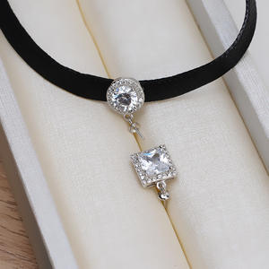 S925 Silver Patterned <b>Black</b> <b>Rope</b> <b>Necklace</b> with Empty Holder Women's DIY Pearl Collarbone Chain Jewelry Accessories - Product Image 2