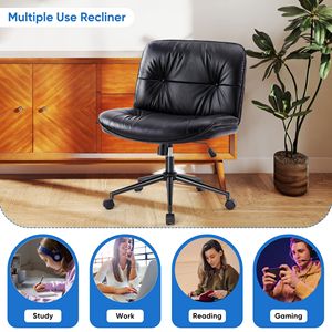 Nouvelle chaise de bureau sans accoudoirs en similicuir avec roulettes, siège large, dossier mi-haut inclinable à 130 degrés, chaise d'ordinateur - Product Image 5