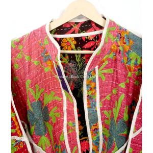 Beautiful Handmade 100% Cotton Kantha <b>Jacket</b> <b>Mandarin</b> <b>Collar</b> Full Sleeves Breathable Eco-Friendly All Season Fashionable Design - Product Image 6