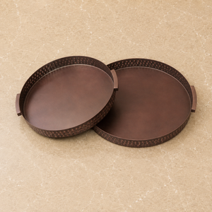 Juego de Bandejas Redondas de Aluminio con Acabado de Cobre Premium, Diseño de Borde Martillado, Plato Decorativo Moderno para Decoración de Hogar de Lujo - Product Image 1