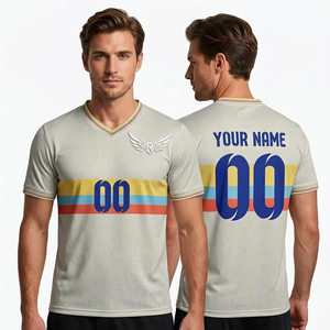 เสื้อฟุตบอลคอวีผู้ชายสีขาวลายทาง พิมพ์ลายแบบซับลิเมชั่น ระบายอากาศได้ดี ผลิตจากโพลีเอสเตอร์ แขนสั้น สำหรับผู้ใหญ่ ใส่ได้ทุกฤดู - Product Image 2