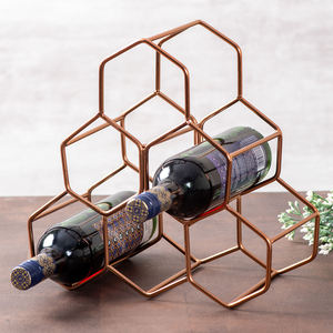 Porte-bouteilles moderne en métal pour comptoir, support de rangement géométrique autoportant, durable, facile à nettoyer, capacité personnalisable - Product Image 6