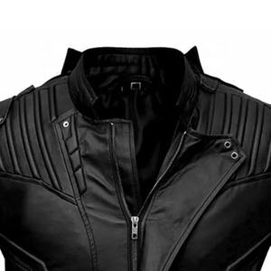 Veste en cuir véritable de haute qualité pour hommes, veste bomber sans col, logo sur le devant, veste de moto épaisse, imperméable - Product Image 4
