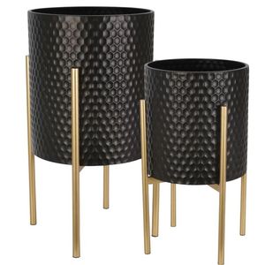 Support de plantes moderne de luxe en métal noir, ensemble de pots de fleurs dorés, pots de plantes sur pied pour la décoration de la maison et du salon - Product Image 6