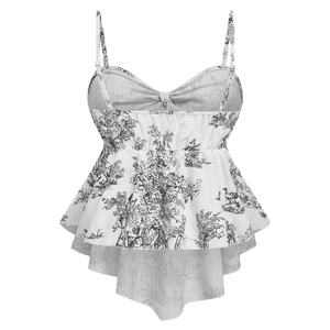 Blusa Peplum sin Mangas con Tirantes Finos y Lazo Frontal, Estampado Floral en Blanco y Negro, Estilo Bohemio para Mujer, Moda Casual de Verano para Fiesta - Product Image 2