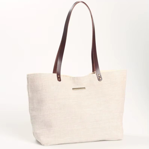 Minimalist Bohemian Cotton Tote Bag Leather <b>Straps</b> Embroidery Eco-Friendly Large Capacity <b>Shoulder</b> Casual Everyday Handbag Women - Product Image 1