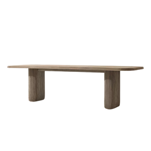 Contemporary Modern Outdoor Dining <b>Table</b> Solid Teak Wood Luxury <b>Rounded</b> Rectangle Top Fluted Base for Resort <b>Patio</b> Dining - Product Image 3