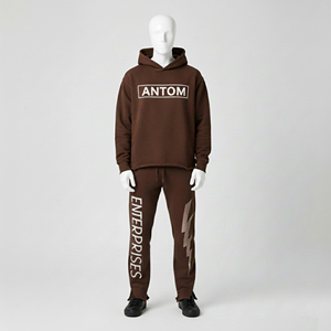 Ensemble survêtement et pantalon de jogging streetwear pour homme en molleton de coton épais marron uni à capuche, personnalisé OEM pour l'hiver - Product Image 2