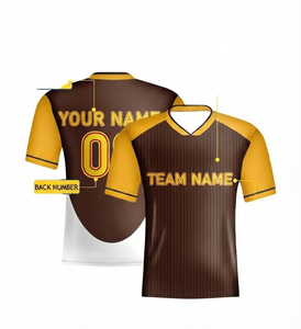 Custom Heat-Transfer Printed <b>Soccer</b> Jersey Wholesale OEM Team Uniform Brown Gold Striped Athletic Sportswear Breathable Quick - Product Image 1