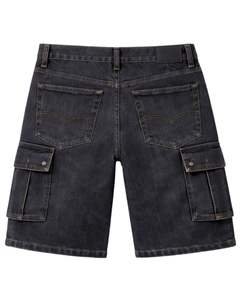 Shorts cargo en denim noir personnalisés pour hommes, multi-poches, coupe classique, style streetwear décontracté, pour l'été. - Product Image 3