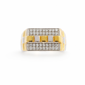 <b>Mens</b> 18KT Yellow Gold Two Tone Micro Pave Cubic Zirconia Statement <b>Ring</b> Geometric Bar Design Polished Wedding Party Gift - Product Image 1