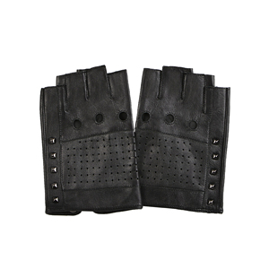 Gants de conduite en cuir sans doigts avec design perforé respirant et détails cloutés, unisexe, toutes saisons - Product Image 1
