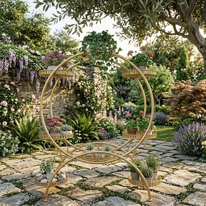 Support de plantes circulaire moderne en fer forgé avec revêtement époxy, 8 pots, pour intérieur et extérieur, support de pot de fleurs en métal, décoration de jardin - Product Image 5