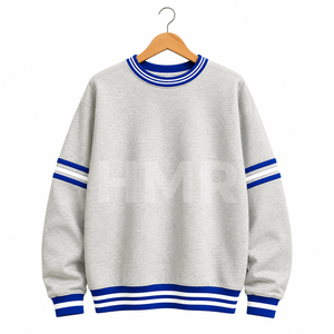 Sudadera de Punto para Mujer HMR, Estilo Sorority, Color Gris Azulado con Rayas Blancas, Cuello Redondo, Manga Larga, Corte Regular - Product Image 5