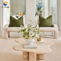 Table basse moderne en marbre poli KT STONE, grand centre de table pour salon, idéale pour la décoration élégante des villas et des maisons.