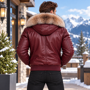 Veste d'hiver à capuche en cuir pour homme, Chaqueta de Cuero Hombre Premium |   Veste en cuir homme luxe |   Veste en cuir pour homme - Product Image 6