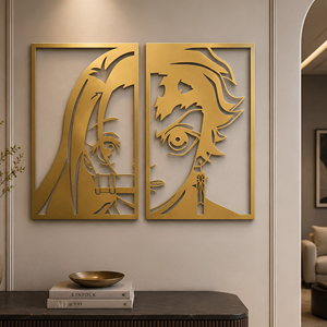 ENSEMBLE DE TABLEAUX MURAUX DEMON SLAYER FACE ART MURAL EN MÉTAL PLAQUÉ OR 2 PIÈCES Sculpture Abstraite Portrait Moderne Décoration Murale Suspendue - Product Image 1