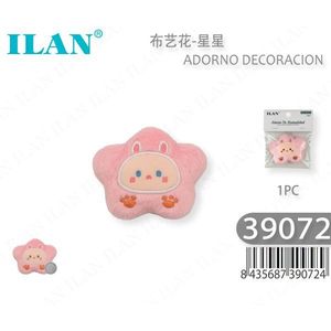 Ilan Pink <b>Star</b> Shaped Ornament With Cat Face <b>Design</b> For Decoration 1Pc - Product Image 1