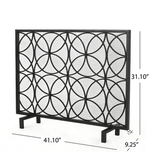 Écran de protection de foyer autoportant en métal à motif géométrique de cercles entrelacés, résistant à la chaleur et aux étincelles - Product Image 4