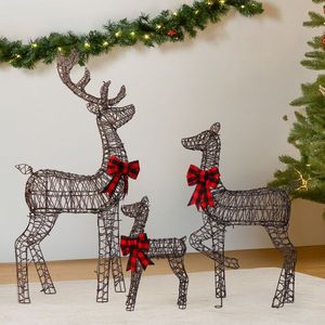 Juego de 3 Renos Navideños para Exteriores, Resistentes a la Intemperie, Adorno de Reno de Ratán Iluminado para Decoraciones Navideñas - Product Image 6