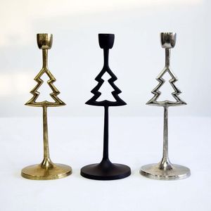 เชิงเทียนต้นคริสต์มาสทำจากทองเหลืองสีดำและสีเงินสำหรับตกแต่งบ้าน - Product Image 1