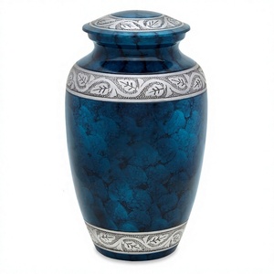 Urne funéraire bleue avec motif feuille d'argent pour cendres d'adultes, design durable, urnes commémoratives, vente en gros directe d'usine - Product Image 1