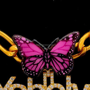 Pendentif Moissanite en argent sterling 925 glacé émaillé multicolore personnalisé avec fermoir papillon Design de lettre pour les fêtes - Product Image 5