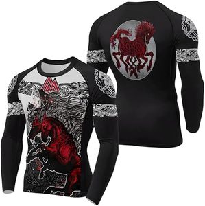 <b>Custom</b> Printed Long Sleeve Rash Guard <b>Compression</b> <b>Shirt</b> for Men with Red Horse <b>Design</b> Full Sleeve Sublimation Print Quick Dry - Product Image 1