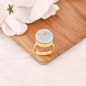 Handmade Gold Plated <b>Adjustable</b> Amazonite Brass <b>Ring</b> Gemstone Jewelry for Women Trendy - Product Image 4