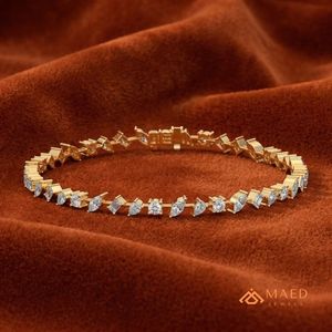 สร้อยข้อมือเทนนิสโมอิสซาไนต์สีทองสำหรับผู้หญิง สร้อยข้อมือแบบโซ่และแบบเชื่อมต่อ ประดับอัญมณีหลากหลายรูปทรง เครื่องประดับชั้นดี ของขวัญวันครบรอบ สง่างาม - Product Image 2