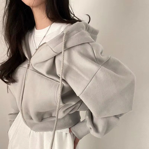 Sudaderas casuales para mujer, profesionales, de nueva calidad, estilo retro, de color sólido, con cremallera, extragrandes, estilo Harajuku, de manga larga con capucha. - Product Image 1